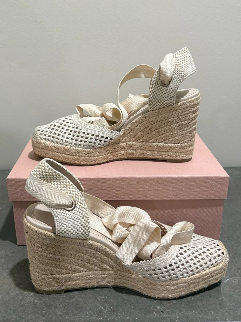 ZARA Crochet Espadrille Wedge Heels Off White -  Excellent Condition 39 (8.5)